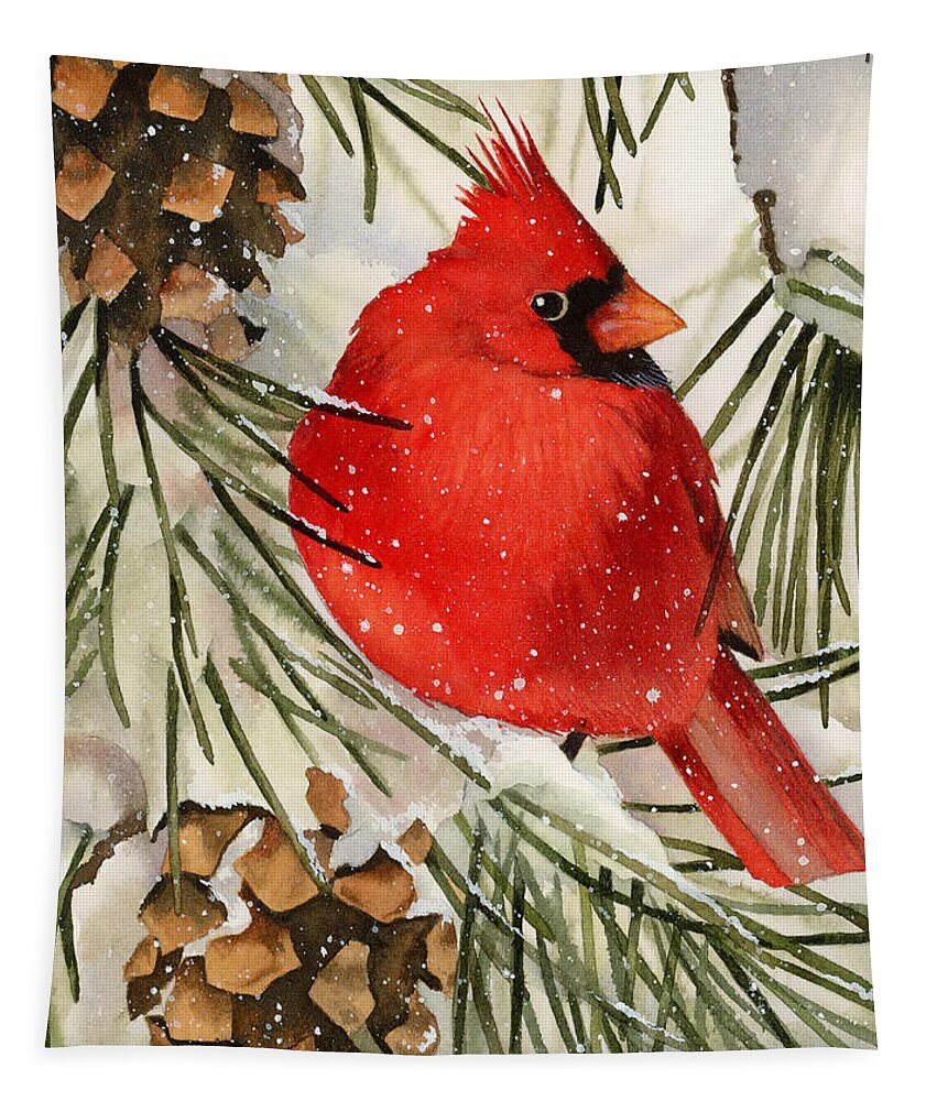 Cardinal Tapestry featuring the painting Winter Cardinal by Espero Art