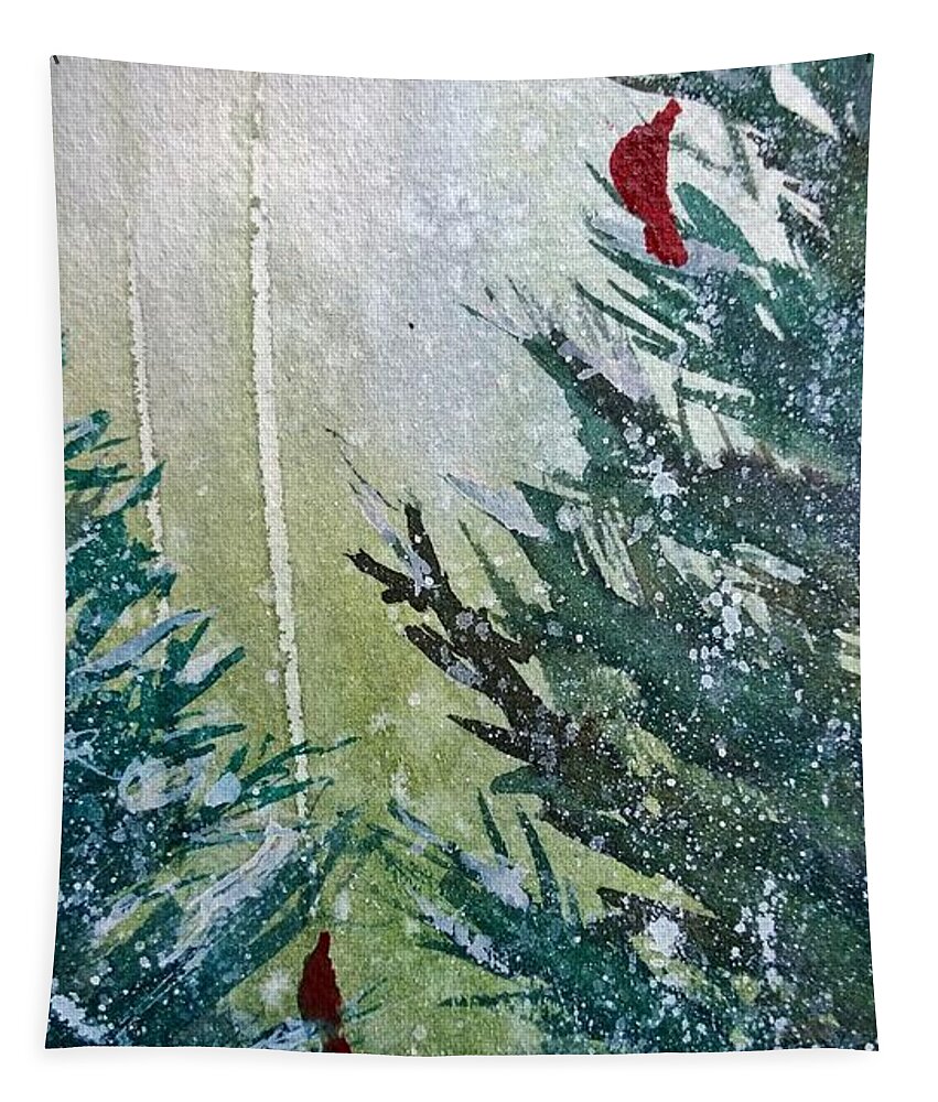 Winter Themed Cards Tapestry featuring the painting Winter Cardinals by Eunice Miller