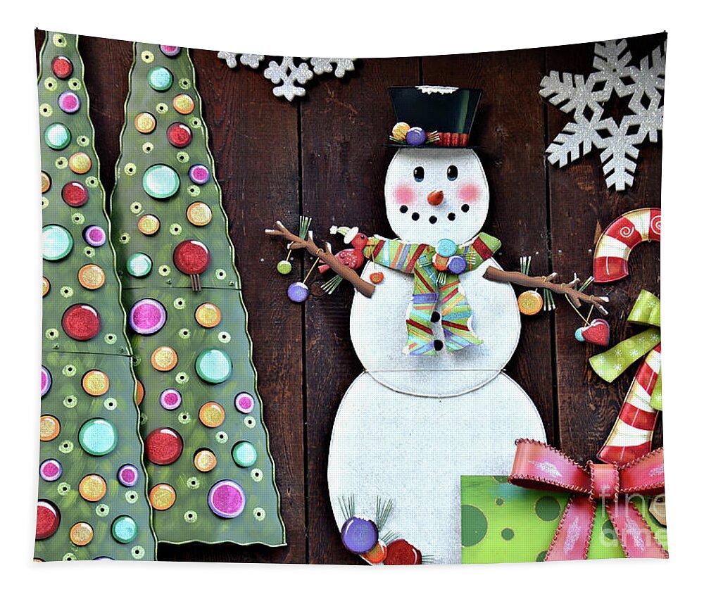 Snowman Tapestry featuring the photograph Winter Decorations by Vivian Krug Cotton