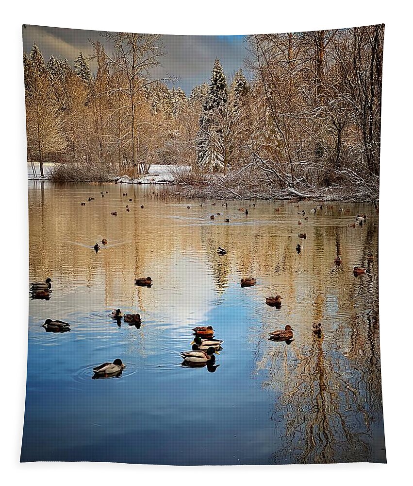 Winter Tapestry featuring the photograph Winter Duck Pond by Jerry Abbott