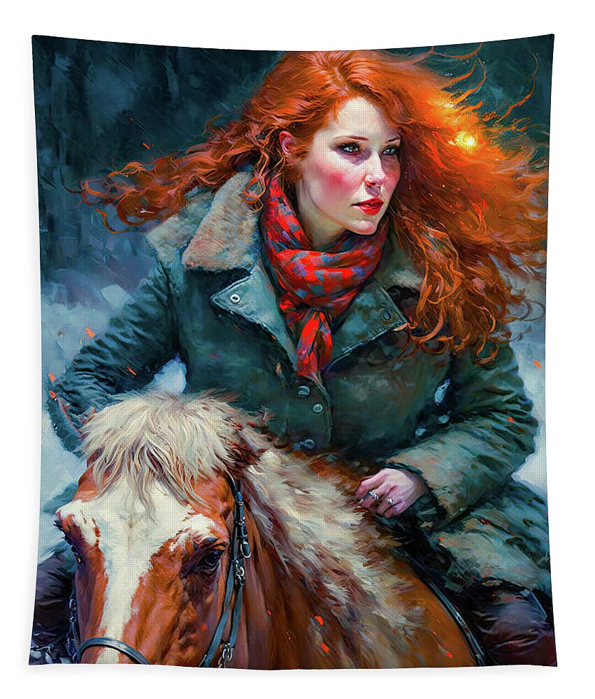Redhead Tapestry featuring the painting Winter Hallow Into The Night by Bob Orsillo