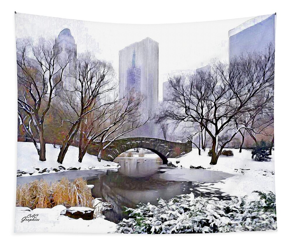 Central Park Tapestry featuring the digital art Winter in Central Park by CAC Graphics