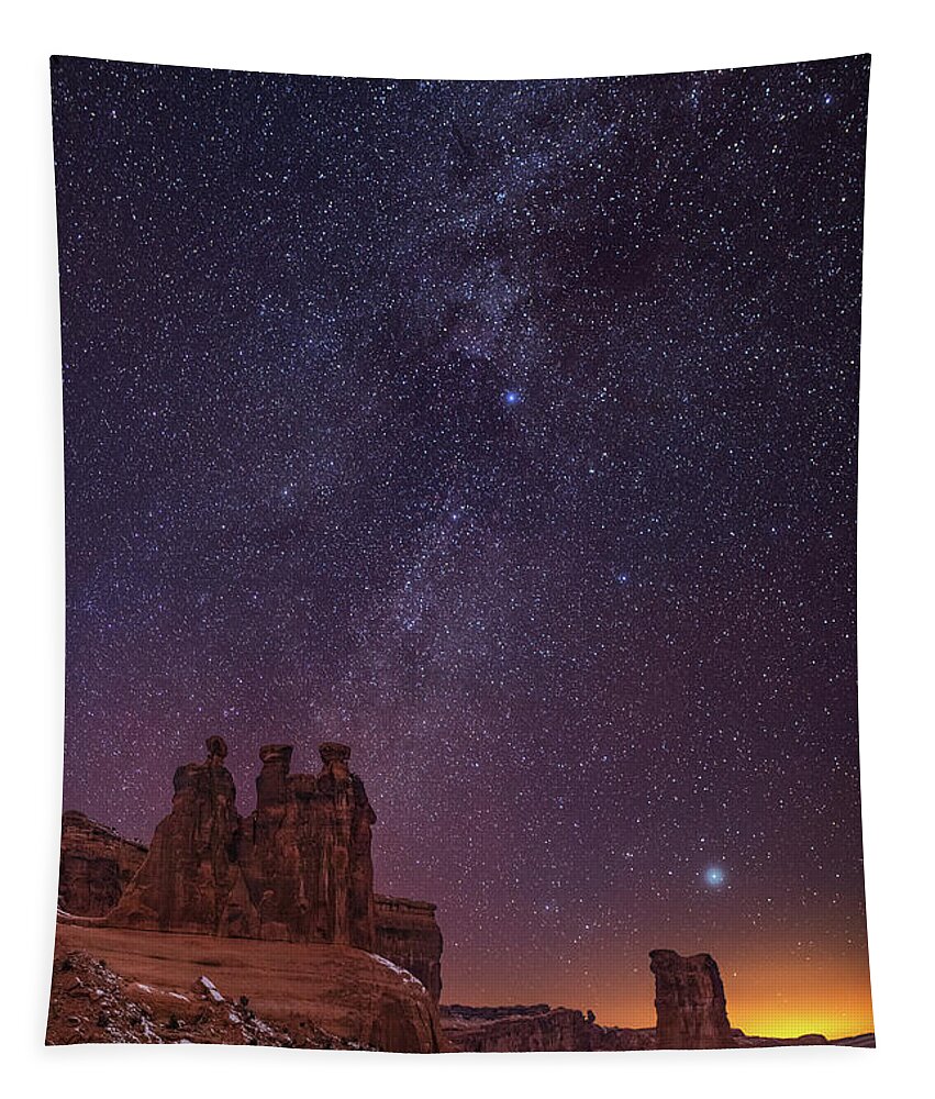 Moab Tapestry featuring the photograph Winter Milky Way at Arches National Park by Dan Norris