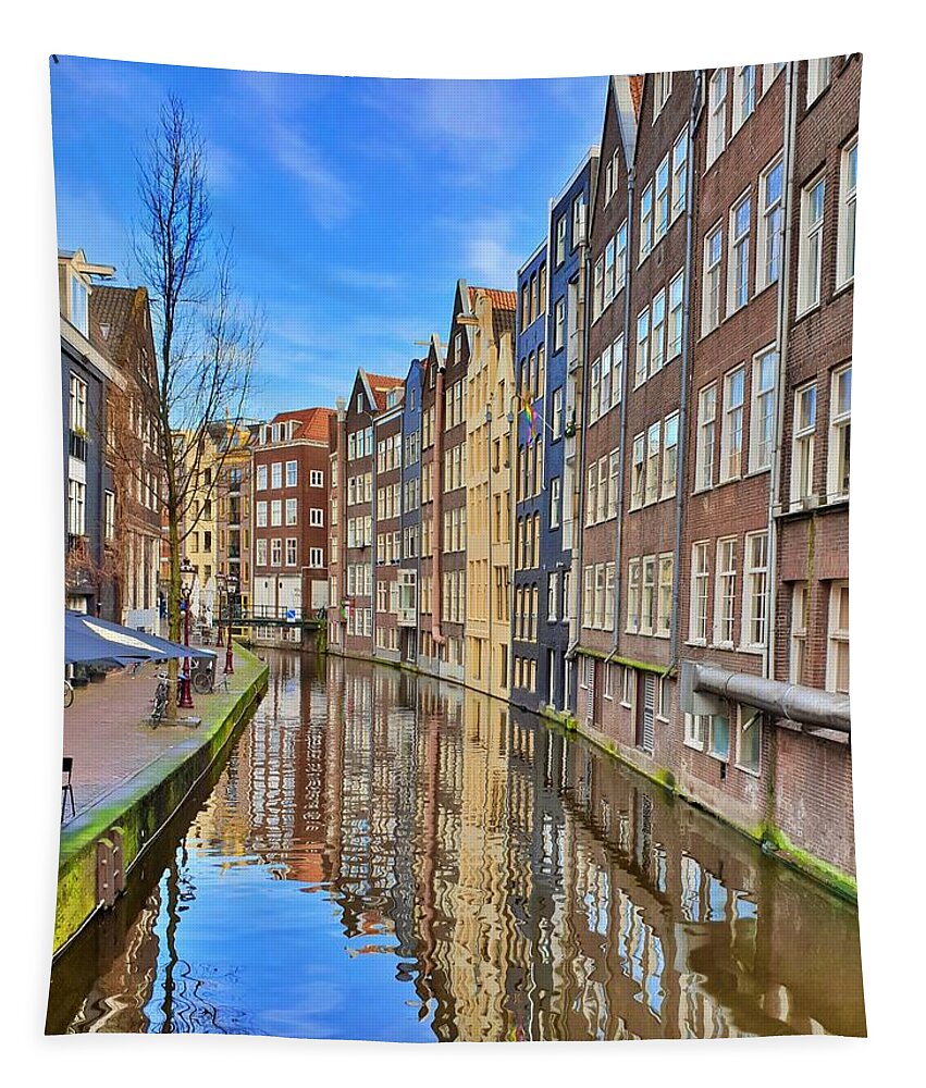 Amsterdam Tapestry featuring the photograph Winter Reflections in Amsterdam by Andrea Whitaker