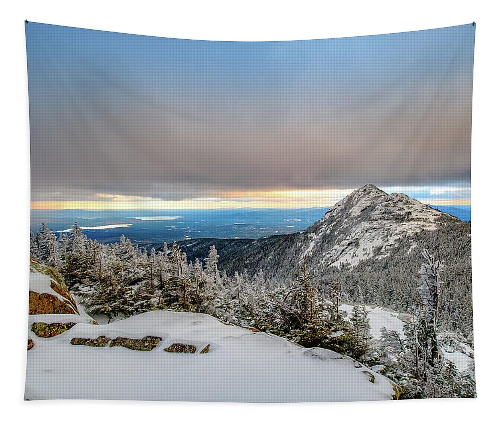 52 With A View Tapestry featuring the photograph Winter Sky Over Mount Chocorua by Jeff Sinon