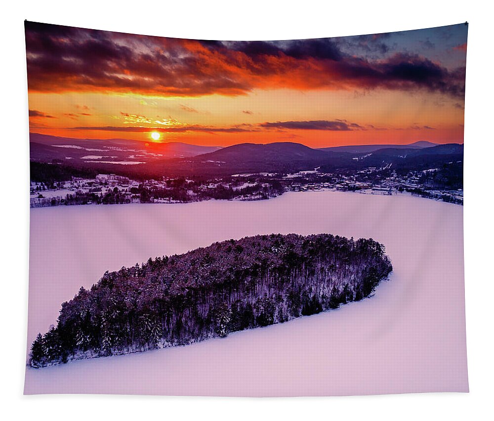 Brighton Tapestry featuring the photograph Winter Sunset on Island Pond, Vermont by John Rowe