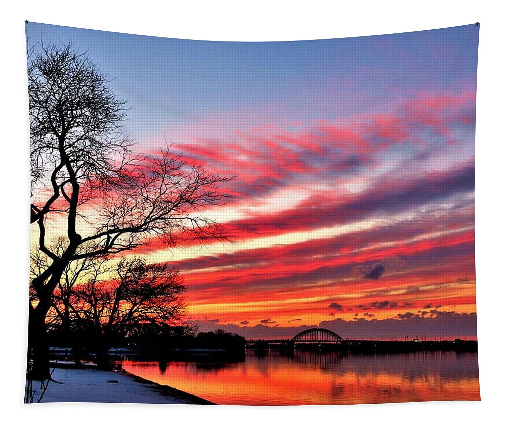 Delaware River Tapestry featuring the photograph Winter Sunset on The Delaware River No. One by Linda Stern