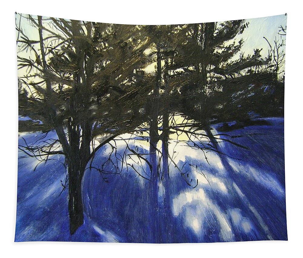 Snow Tapestry featuring the painting Winter Sunset by Therese Legere