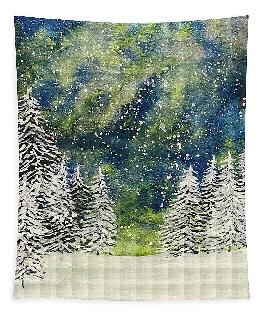 Snow Tapestry featuring the painting Winter Trees by Lisa Neuman