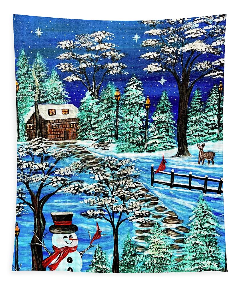 Original Painting Tapestry featuring the painting Winter wonderland by Gina Nicolae Johnson