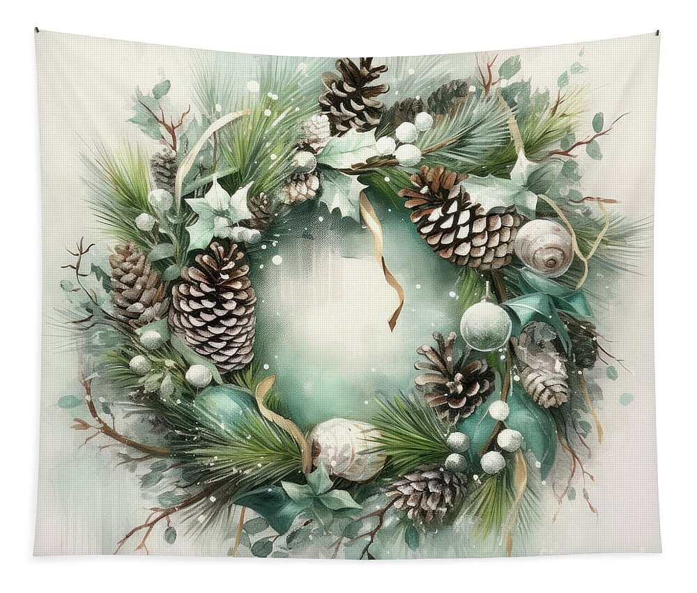 Wreath Tapestry featuring the painting Winter Wreath by Tina LeCour