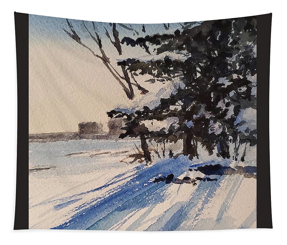 Landscape Tapestry featuring the painting Wintery Afternoon by Sheila Romard