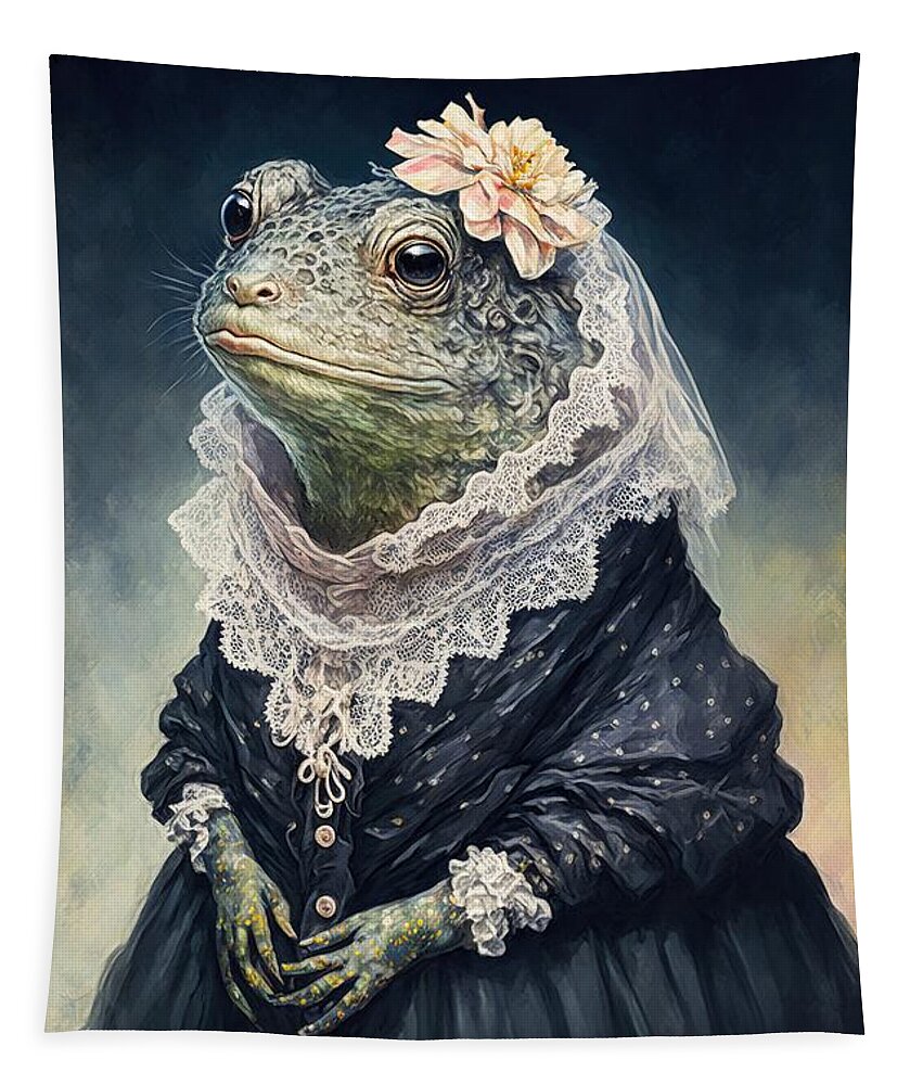 Frogs Tapestry featuring the painting Wise Old Bohemian Bullfrog by Tina LeCour