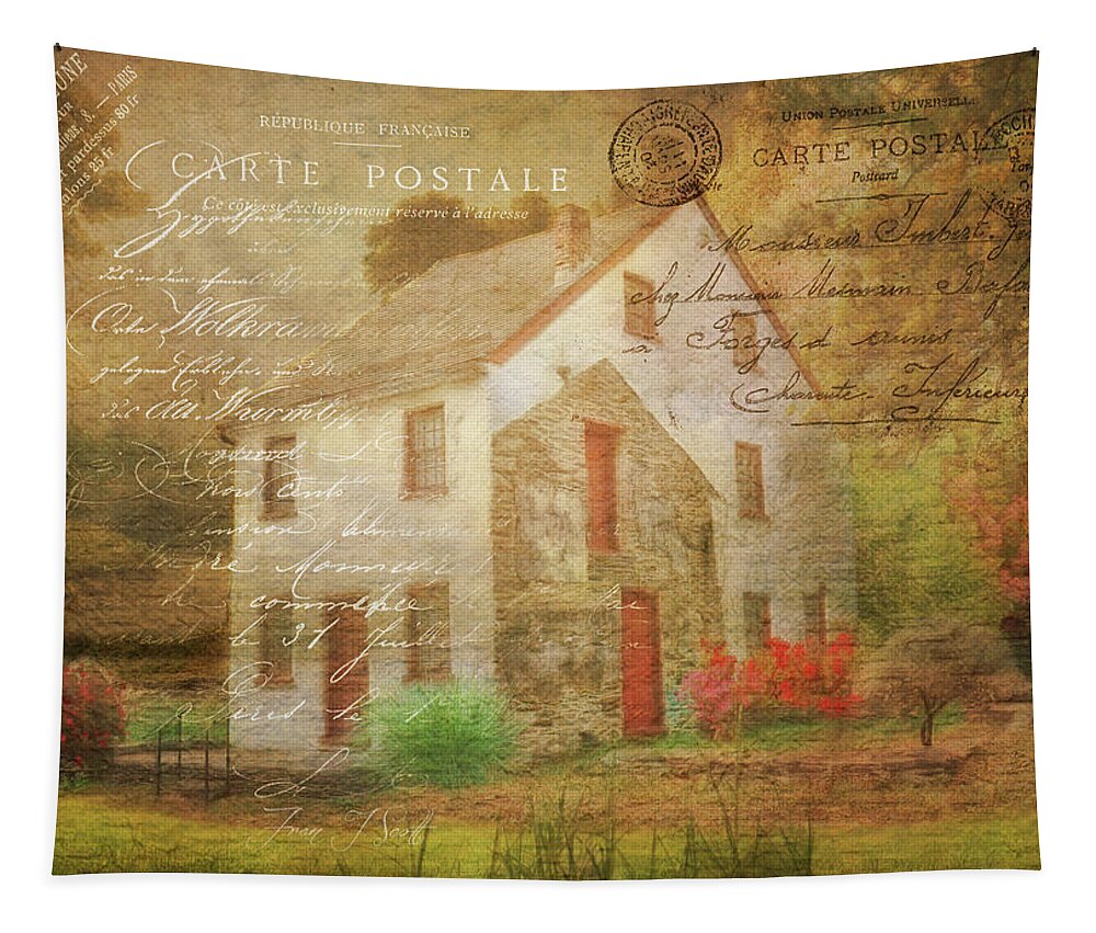 Postcard Tapestry featuring the mixed media Wish you were here by Fran J Scott