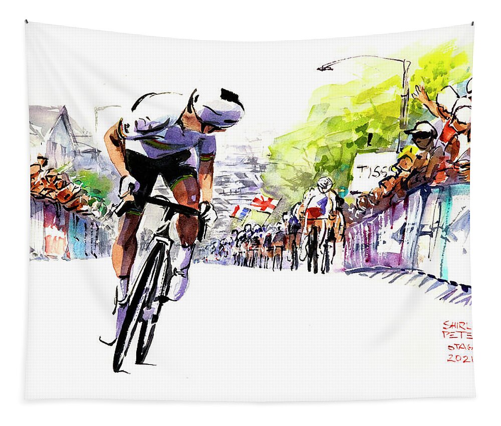 Le Tour De France Tapestry featuring the painting Wolf Attack Stage 1 TDF2021 by Shirley Peters