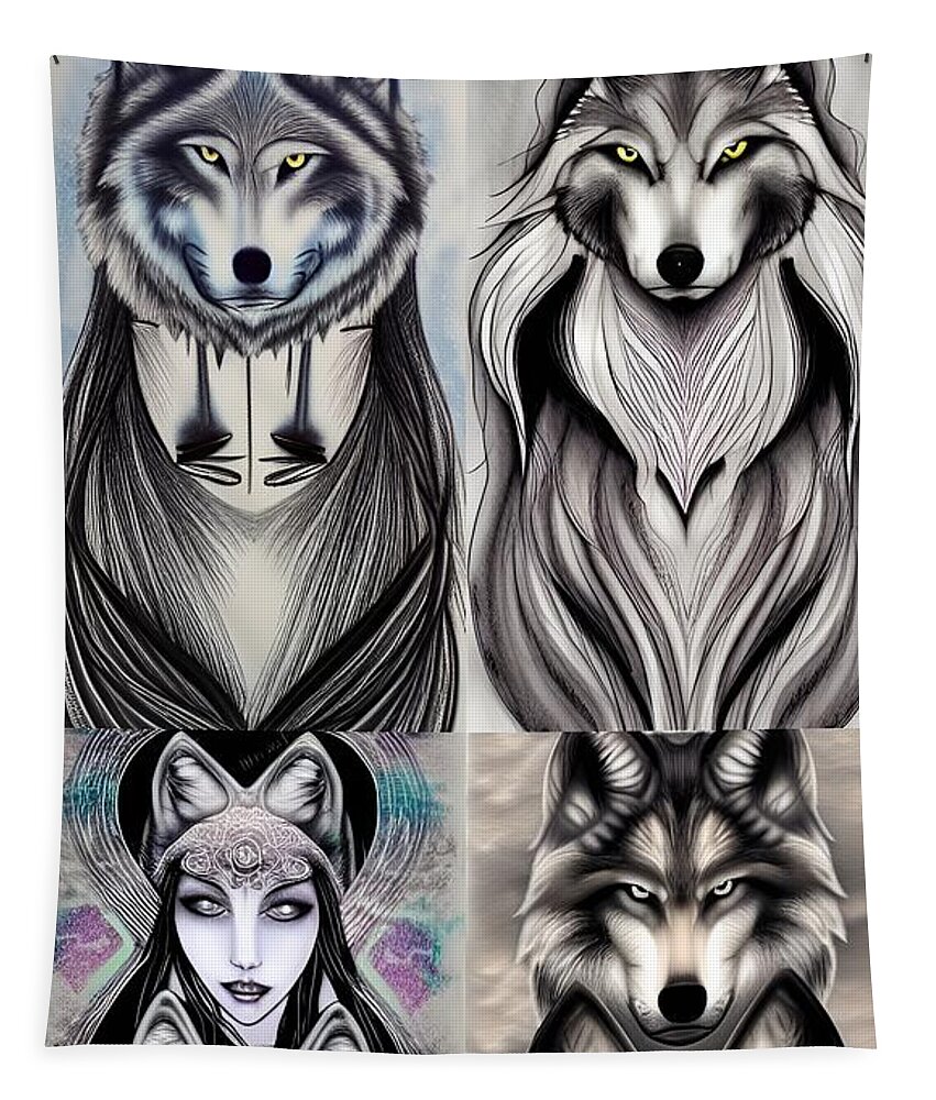 Goddess Tapestry featuring the digital art Wolf Goddess by Angela Hobbs aka Digital Art Cafe