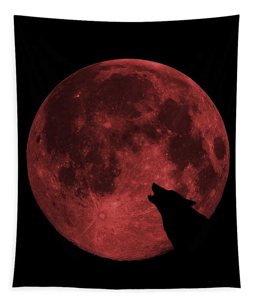Cool Tapestry featuring the digital art Wolf Howling Blood Moon by Flippin Sweet Gear