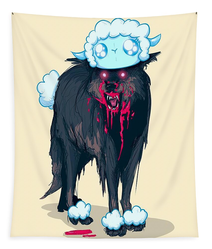 Wolf Tapestry featuring the digital art Wolf Sheep by Ludwig Van Bacon