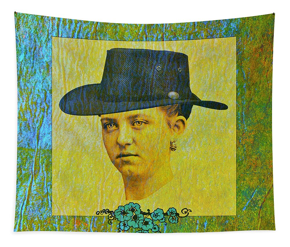 Vintage Photo Tapestry featuring the mixed media Woman in a Black Hat by Lorena Cassady