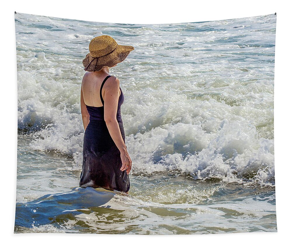Beach Tapestry featuring the photograph Woman in The Waves by WAZgriffin Digital