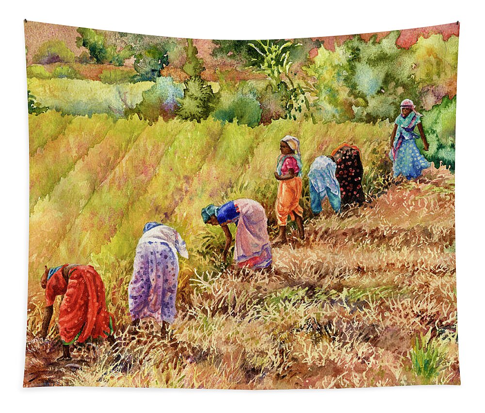 India Painting Tapestry featuring the painting Women at Work by Anne Gifford