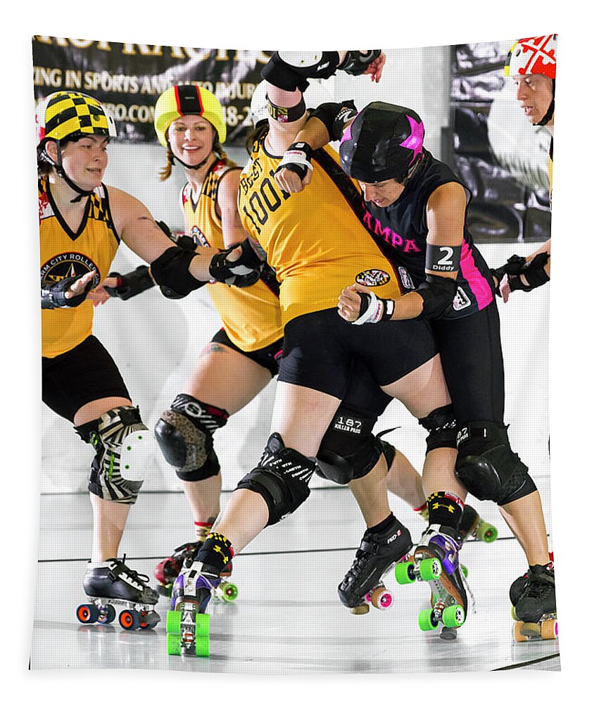 Roller Derby Tapestry featuring the photograph Women Who Fly#5 by Christopher W Weeks