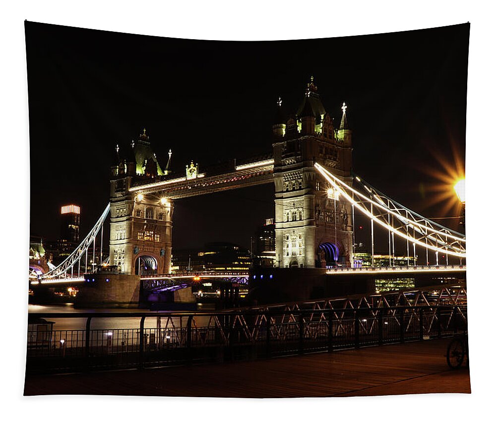 Sky Tapestry featuring the photograph Tower Bridge with LED lighting by Vaclav Sonnek