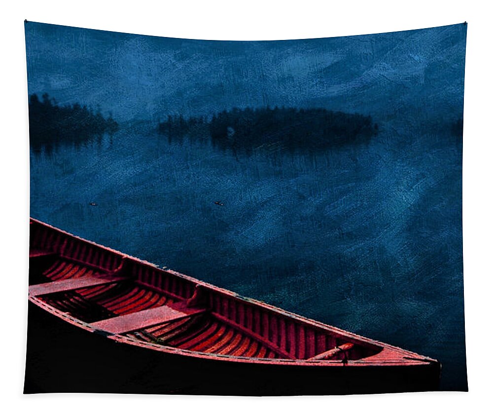 Canoe Tapestry featuring the digital art Wood Canoe Blu by Russel Considine