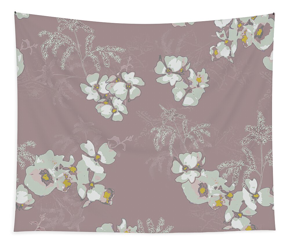Roses Tapestry featuring the digital art Woodcut Roses and Grass Minimal Floral Pattern by Sand And Chi