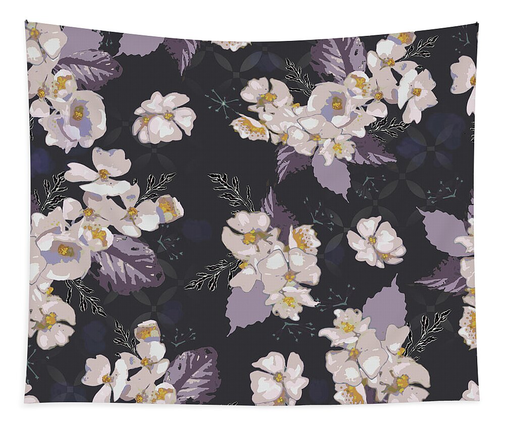 Roses Tapestry featuring the digital art Woodcut Wild Roses Plum Pattern by Sand And Chi