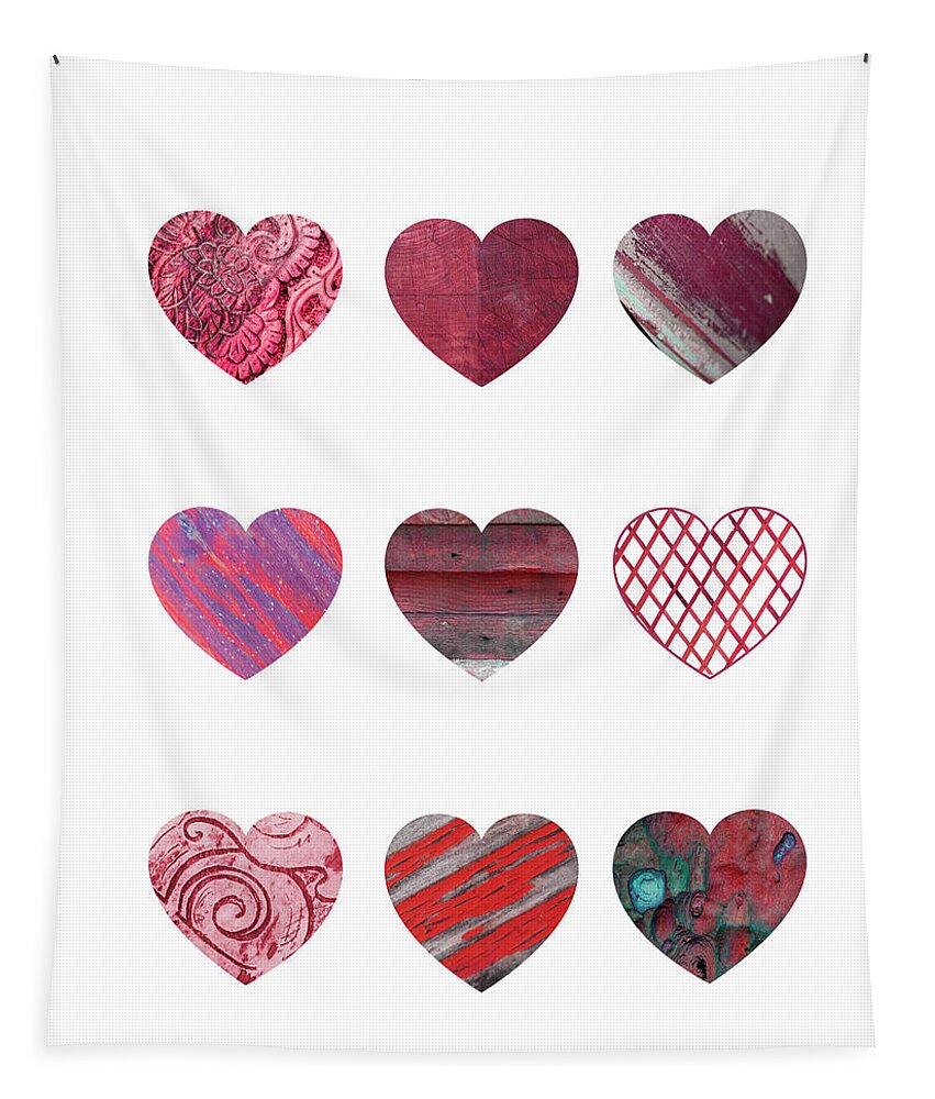 Heart Tapestry featuring the mixed media Wooden Hearts by Moira Law