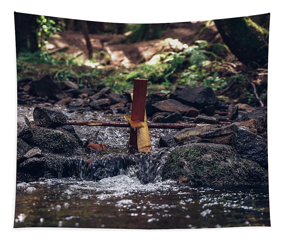 Generate Tapestry featuring the photograph Wooden mill driven by a river by Vaclav Sonnek