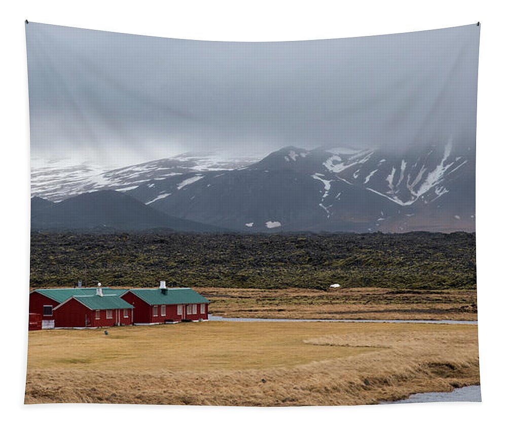 Iceland Tapestry featuring the photograph Wooden vacation cottage houses by Michalakis Ppalis