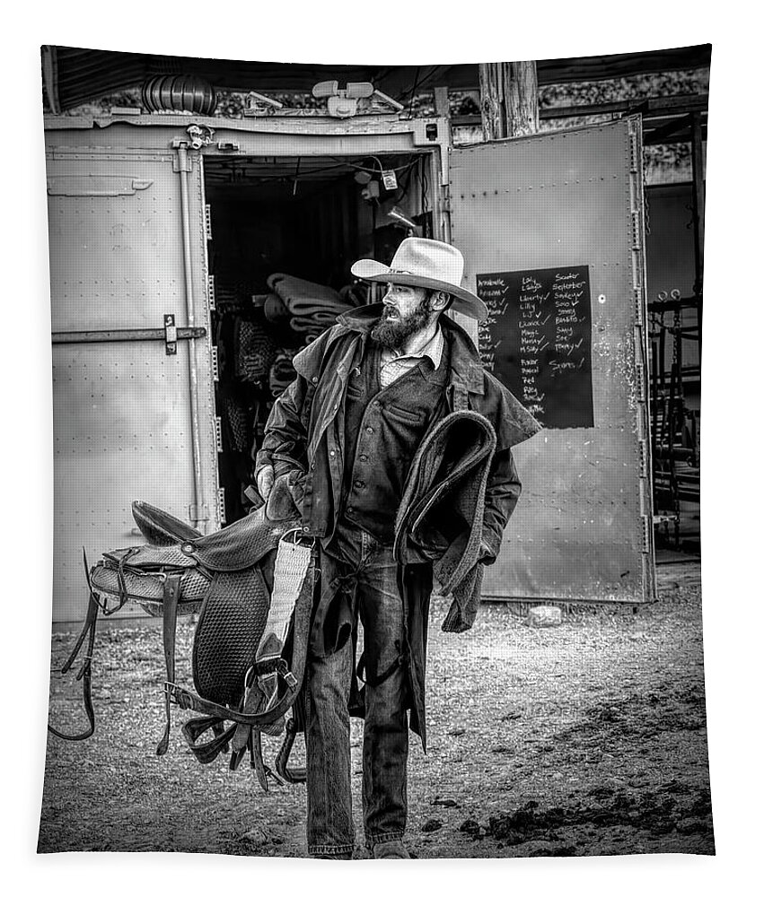 Work Tapestry featuring the photograph Working Cowboy 2 by James Sage