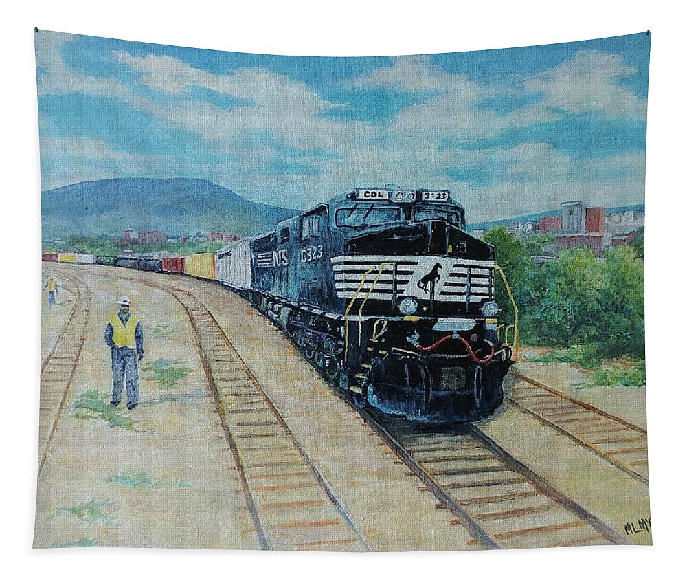 Trains Tapestry featuring the painting Working Heartily by ML McCormick