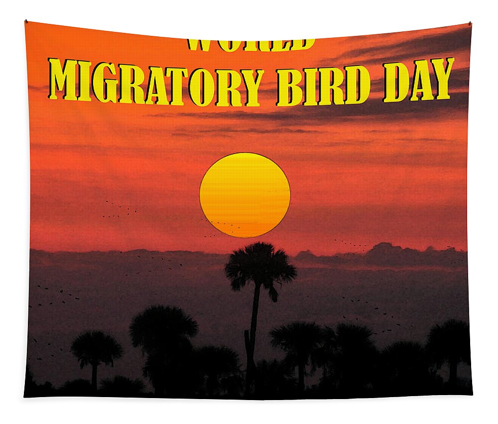 World Migratory Bird Day Tapestry featuring the mixed media World Migratory Bird Day 2021 by David Lee Thompson
