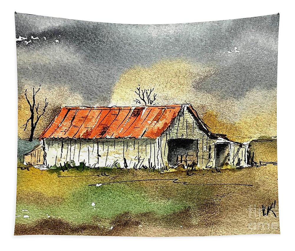 Old Barn And Shed. Watercolor Tapestry featuring the painting Worn out by William Renzulli
