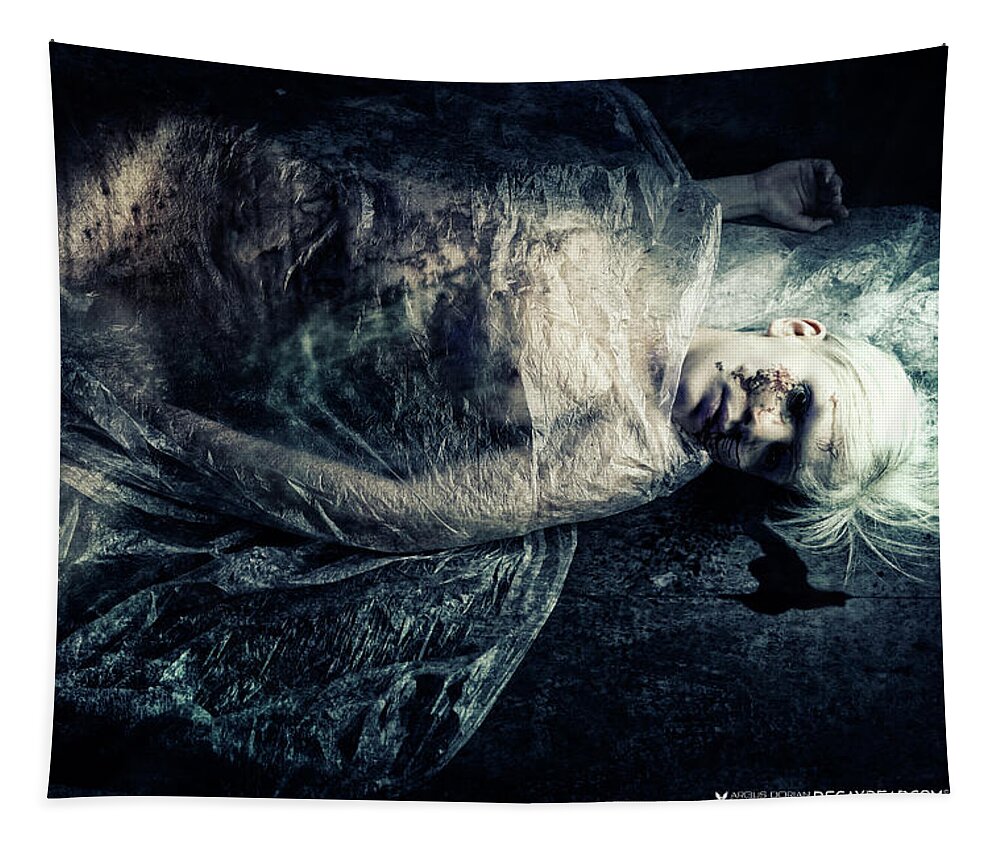 Dark Art Tapestry featuring the digital art Wrapped in Guilt_by Argus Dorinan by Argus Dorian