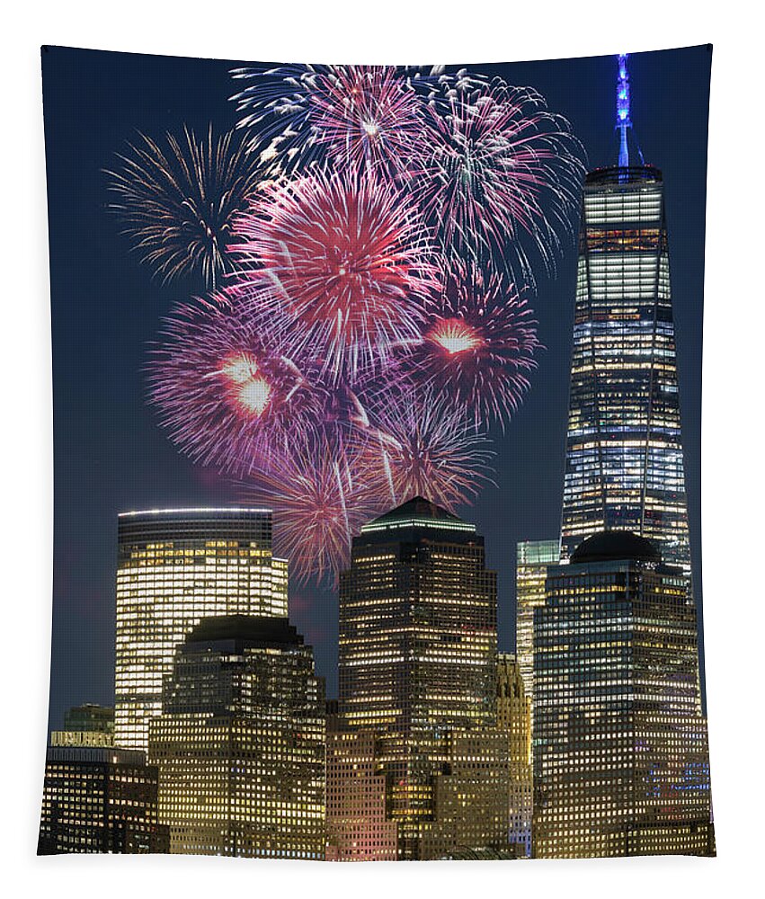 Fireworks Tapestry featuring the photograph WTC NYC Fireworks by Susan Candelario