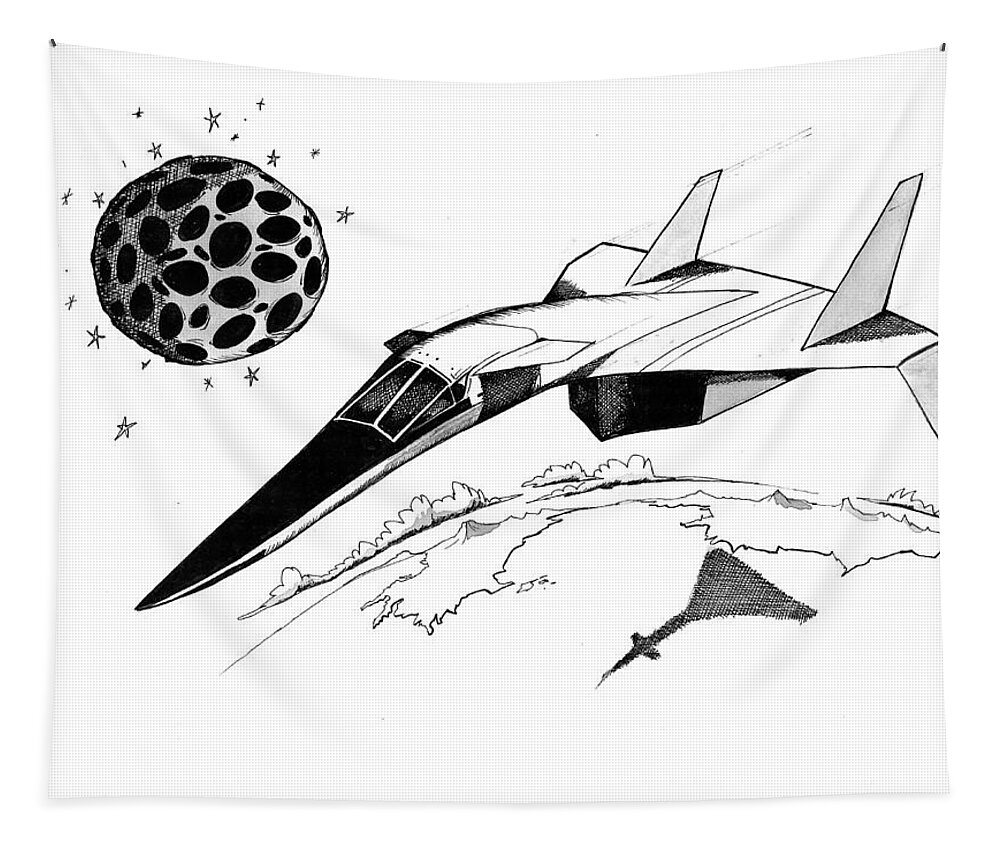 Xb-70 Tapestry featuring the drawing XB70 Original Black and White Drawing by Michael Hopkins