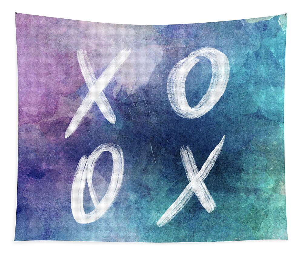 Xoxo Tapestry featuring the painting XOXO blue watercolor by Delphimages Photo Creations
