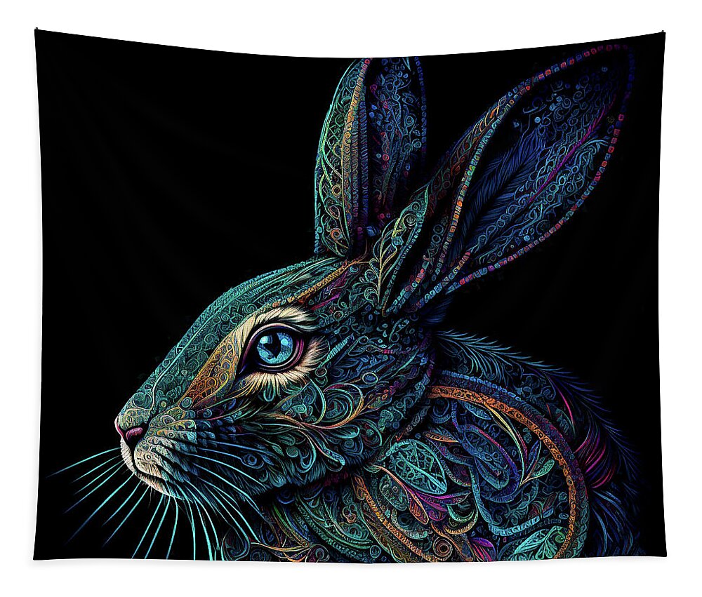 Rabbits Tapestry featuring the digital art Year of the Rabbit - Blue by Peggy Collins