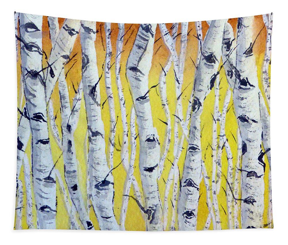 Birch Trees Tapestry featuring the painting Yellow Birch by Kelly Mills