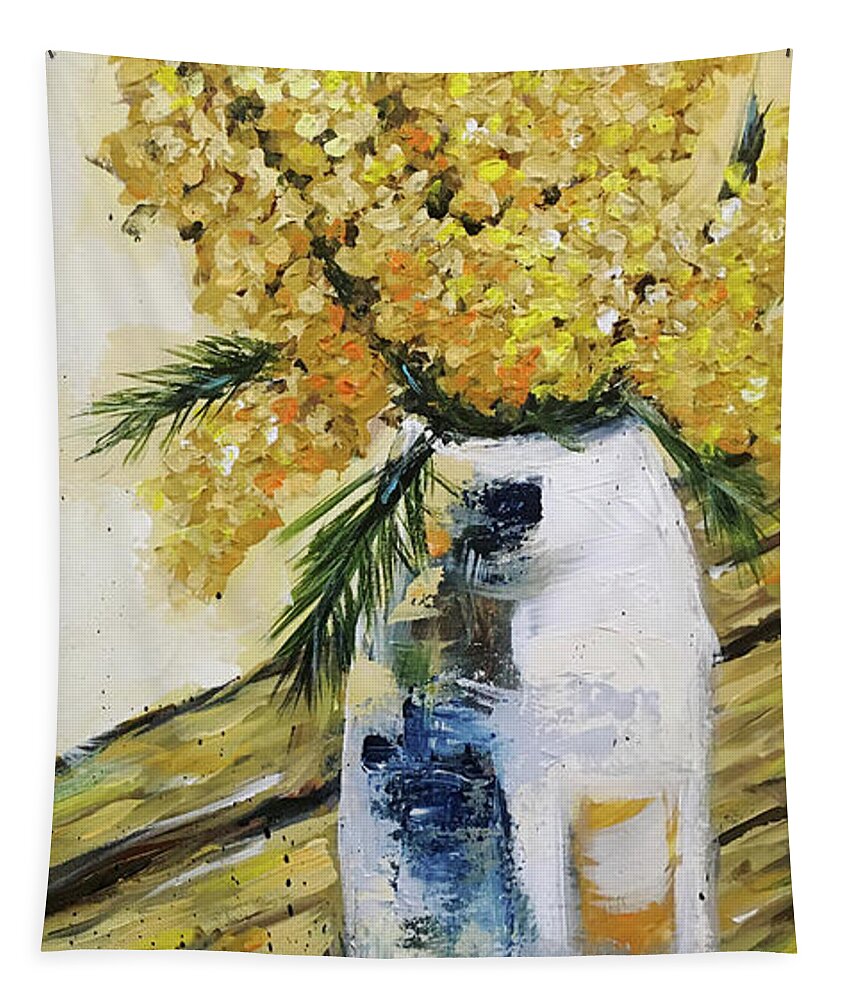 Flowers Tapestry featuring the painting Yellow Bunch by Roxy Rich