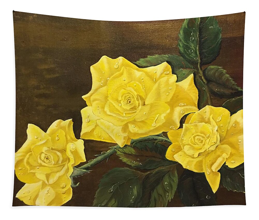 Flower Tapestry featuring the painting Yellow Carpet Rose by Sharon Duguay