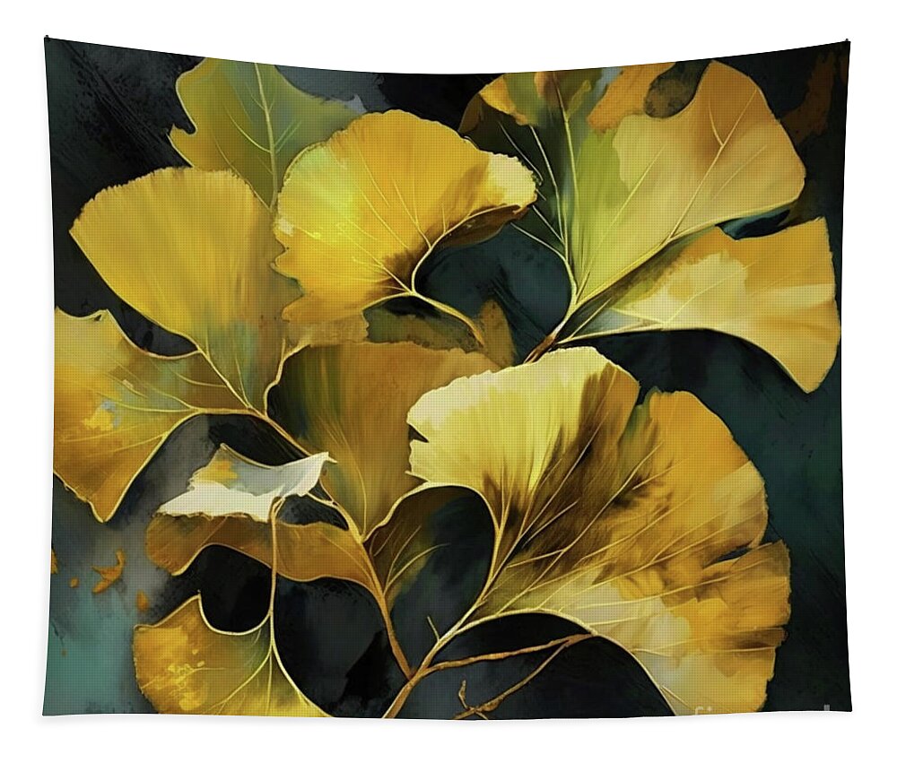 Ginkgo Tapestry featuring the digital art Yellow Ginkgo Leaves by Glenn Robins