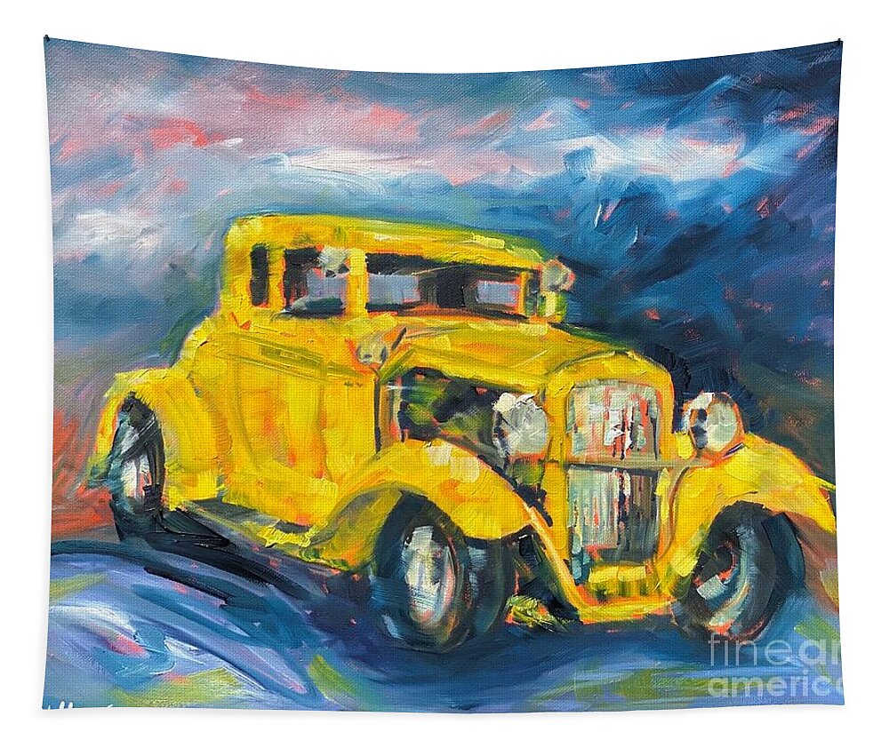 Hot Rod Tapestry featuring the painting Yellow Jacket by Alan Metzger