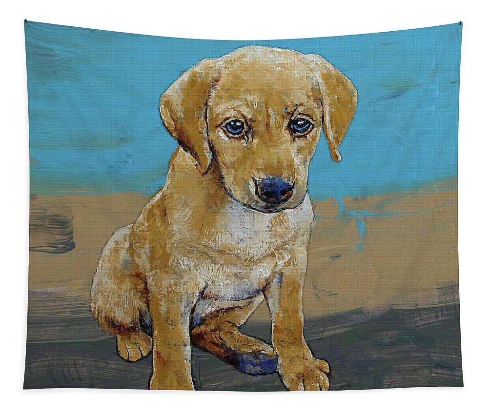 Yellow Labrador Retriever Tapestry featuring the painting Yellow Lab Puppy by Michael Creese