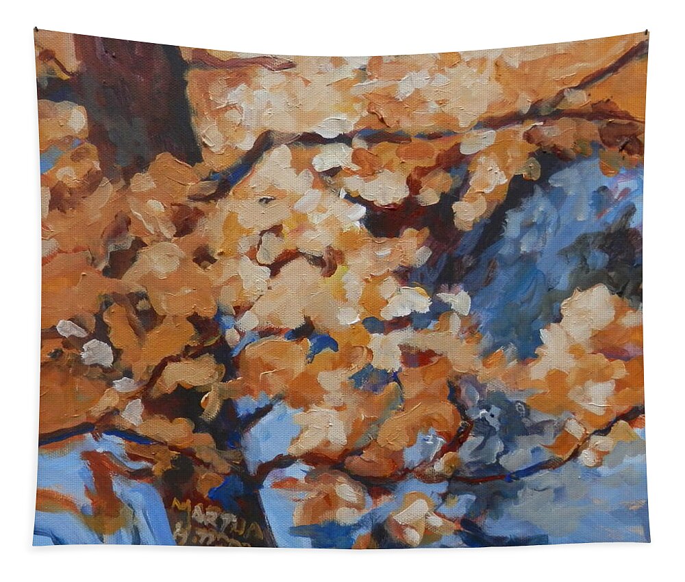 Yellow Tapestry featuring the painting Yellow Leaves by Creek by Martha Tisdale