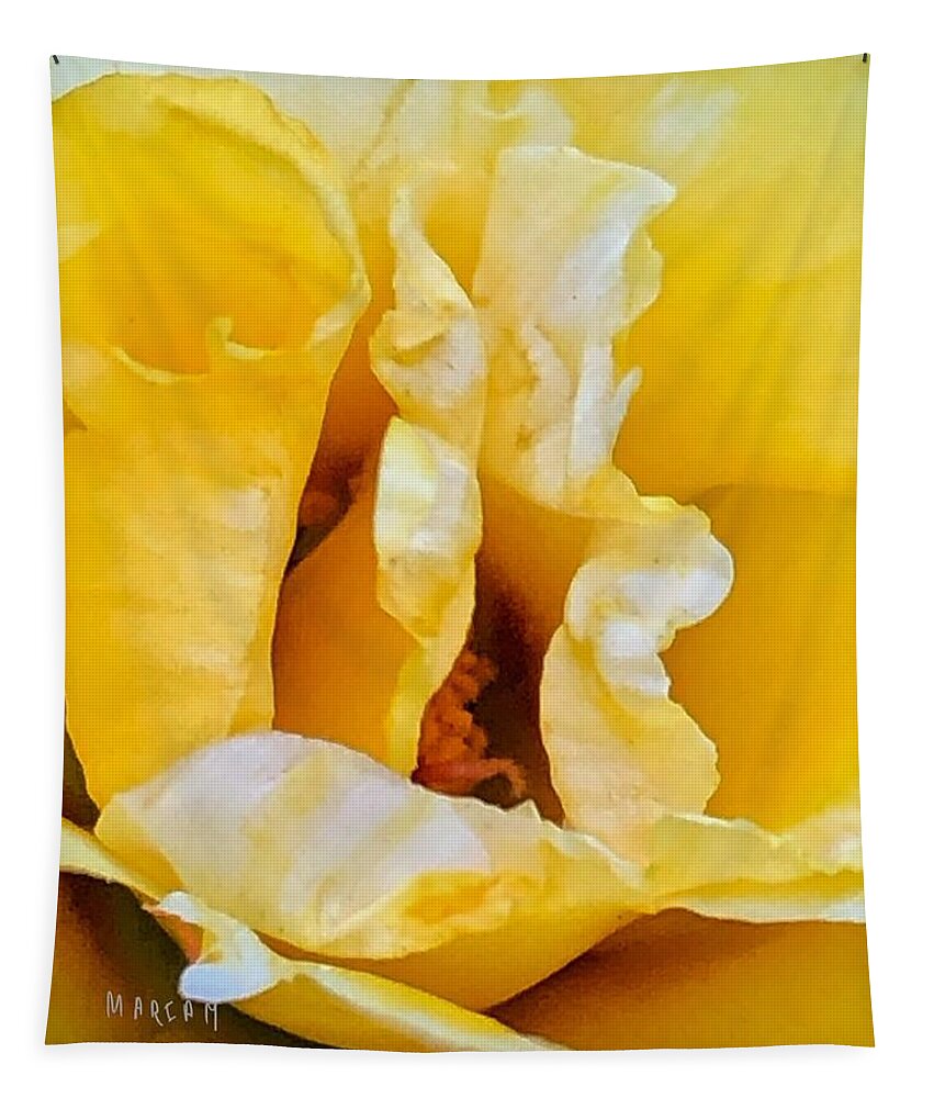 Flower Tapestry featuring the digital art Yellow Moss Rose by Mariam Bazzi